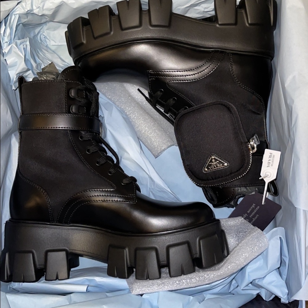PRADA Monolith brushed rois leather and nylon boots